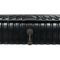 Black Portuguese solid mahogany desk with hand-rubbed finish, spool turning, and metal and brass pull.