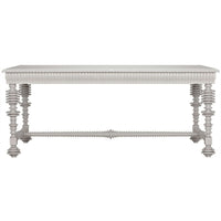 White Portuguese office desk with spool-turned legs and carved apron, made of solid mahogany.