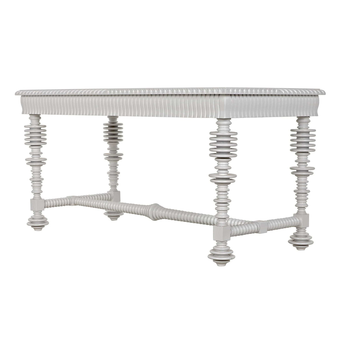 Portuguese white mahogany office desk with spool-turned legs and carved apron.