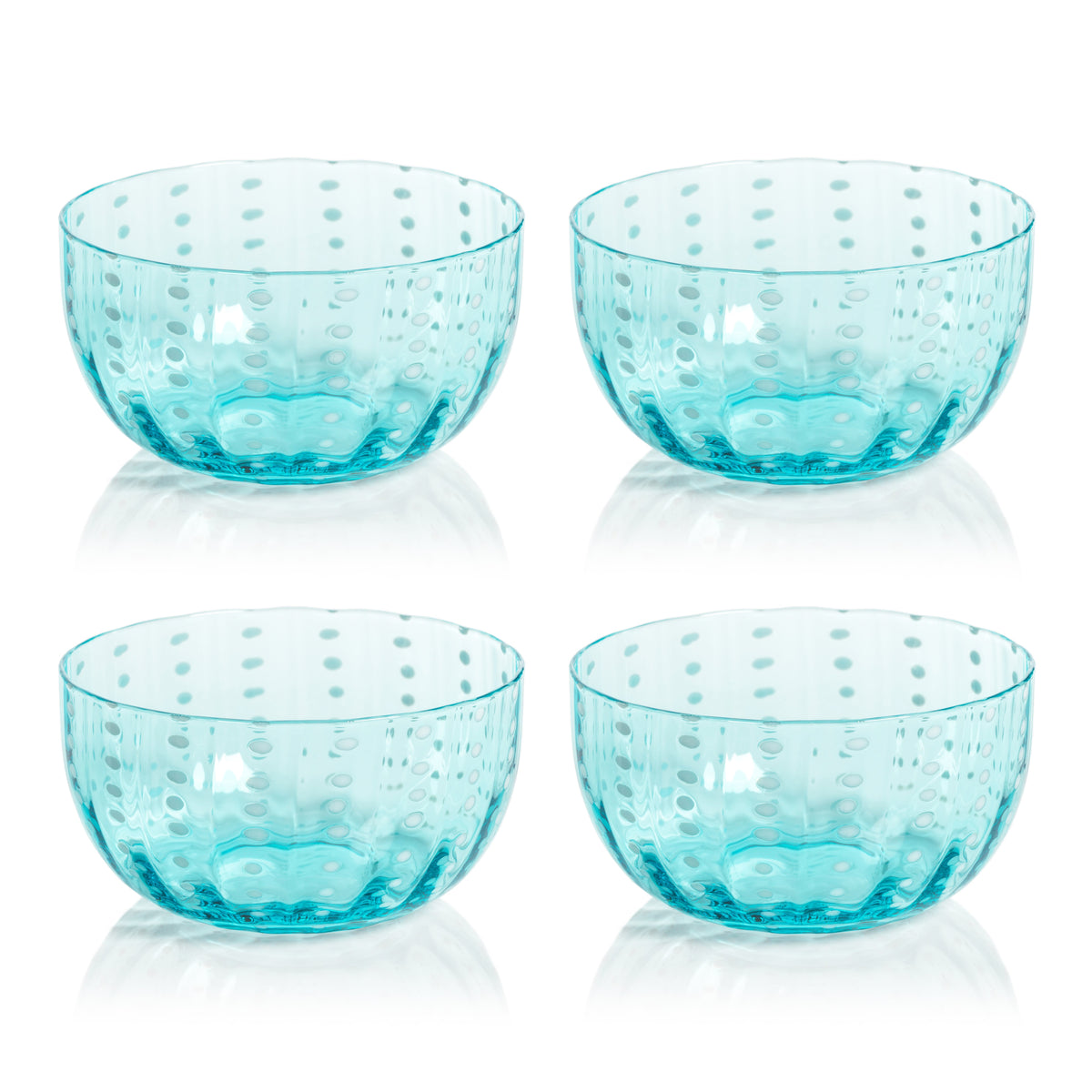 Preston Aqua Blue & White Dot Glass Bowls, Set of 4 - Bowl Top View | Bone & Brass