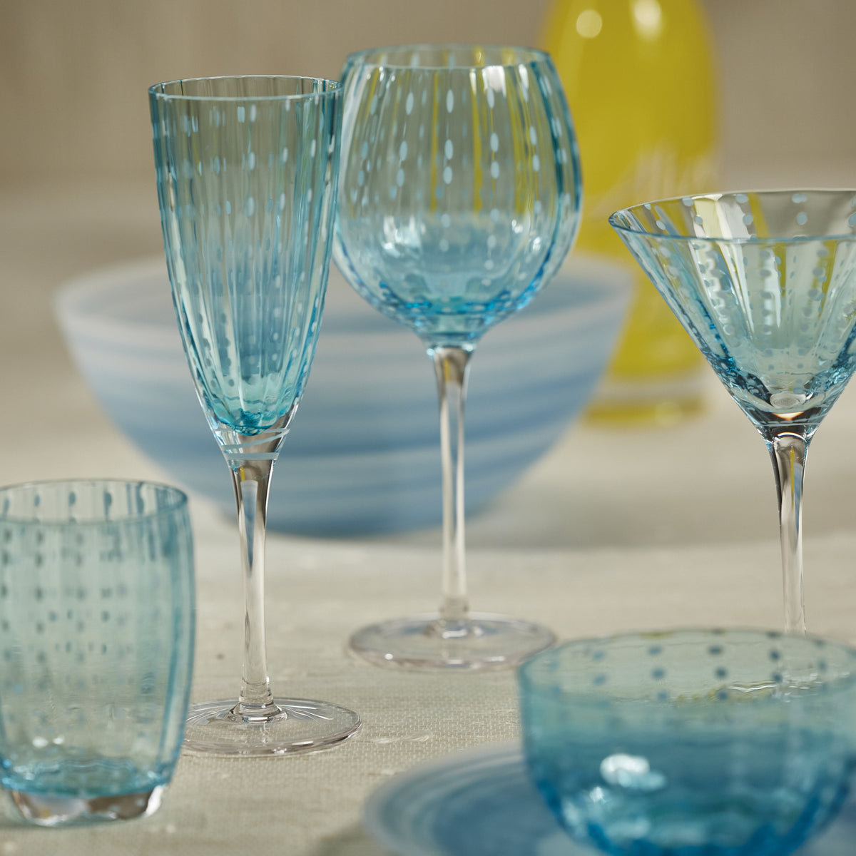 Preston Aqua Blue & White Dot Glass Bowls, Set of 4 - Bowl Side View | Bone & Brass