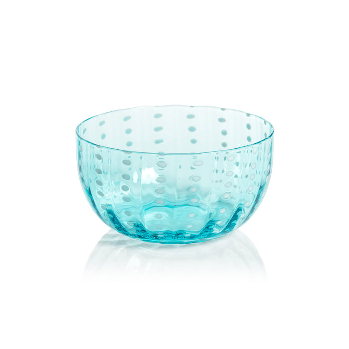 Preston Aqua Blue & White Dot Glass Bowls, Set of 4 | Bone & Brass