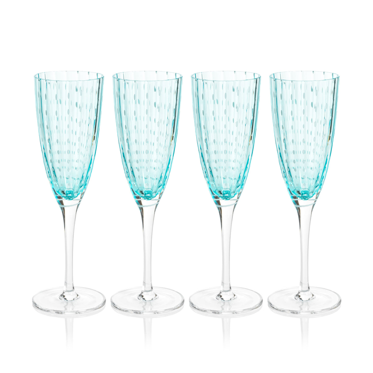Preston Aqua Glass Champagne Flutes, Set 4 - Glass Stem Detail | Bone & Brass
