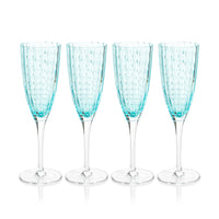 Preston Aqua Glass Champagne Flutes, Set 4 - Glass Stem Detail | Bone & Brass