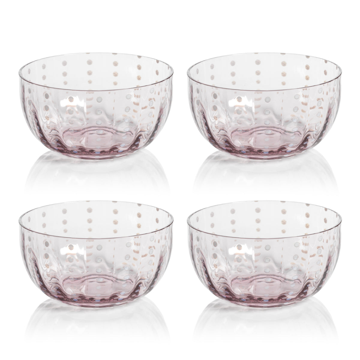 Preston Lavender & White Dot Glass Bowls, Set of 4 - Bowl Top View | Bone & Brass