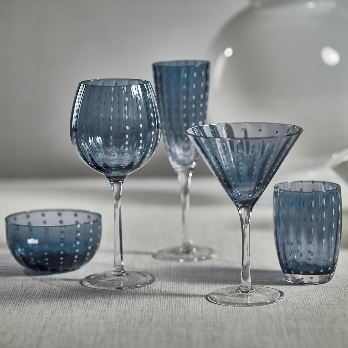Preston Navy & White Dot Glass Bowls, Set 4 - Bowl Detail | Bone & Brass