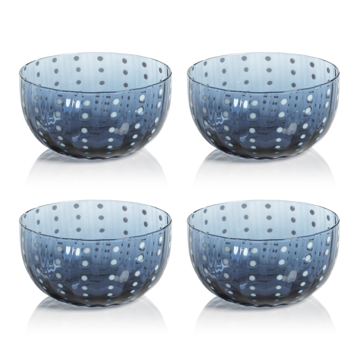 Preston Navy & White Dot Glass Bowls, Set 4 - Bowl Top View | Bone & Brass