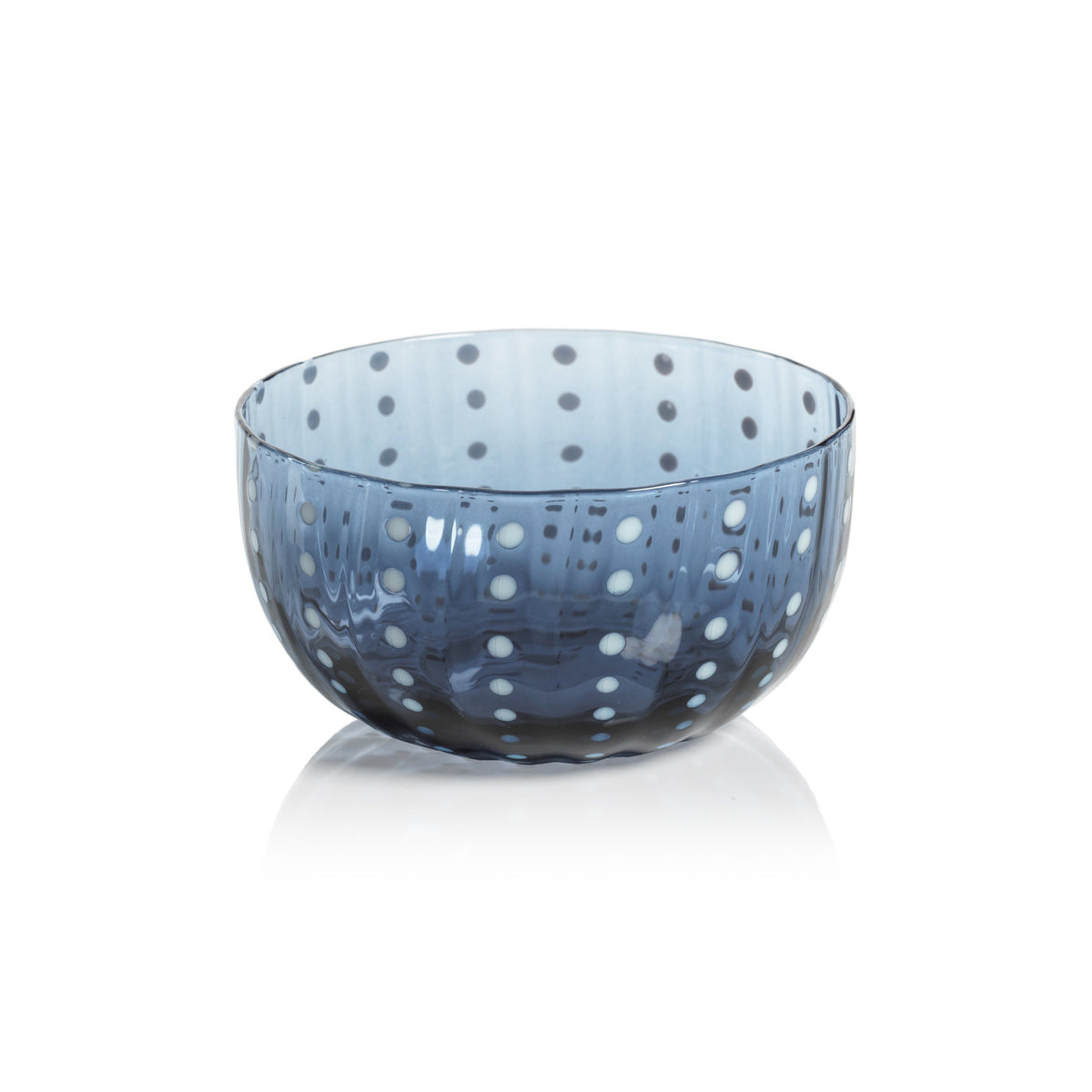 Preston Navy & White Dot Glass Bowls, Set 4 | Bone & Brass