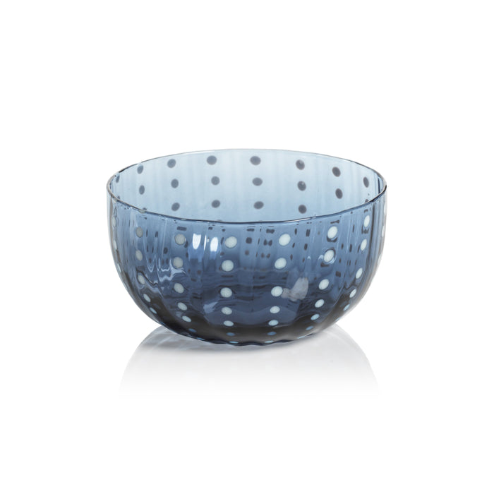 Preston Navy & White Dot Glass Bowls, Set 4 | Bone & Brass