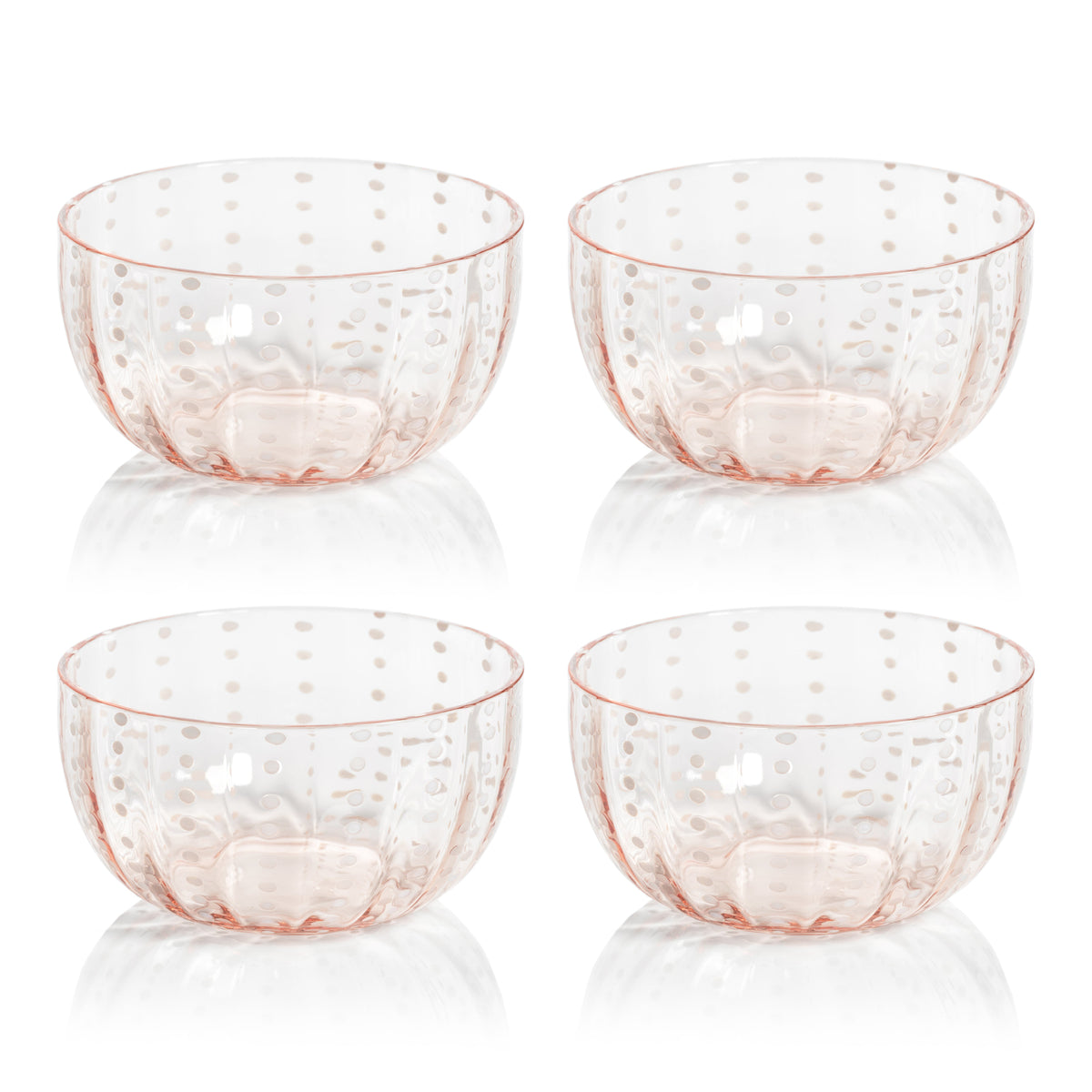 Preston Pink & White Dot Glass Bowls, Set of 4 - Bowl Top View | Bone & Brass