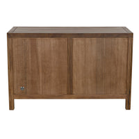 Dark walnut Quadrant 2-door sideboard with geometric carved doors and push latches.