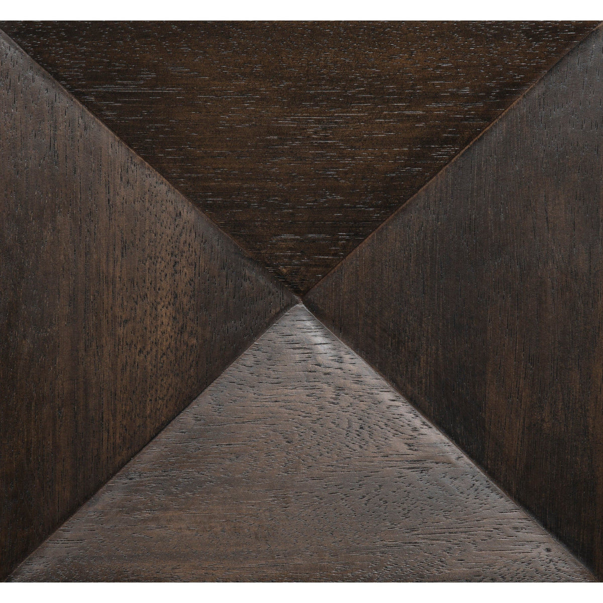 Dark ebony walnut wood panel with a geometric carved design, featuring four triangular sections.