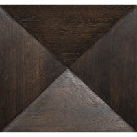 Dark ebony walnut wood panel with a geometric carved design, featuring four triangular sections.