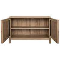 Quadrant 2-door washed walnut sideboard with open doors revealing two interior shelves.