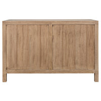 Quadrant 2-door washed walnut sideboard with smooth finish and geometric carved doors.