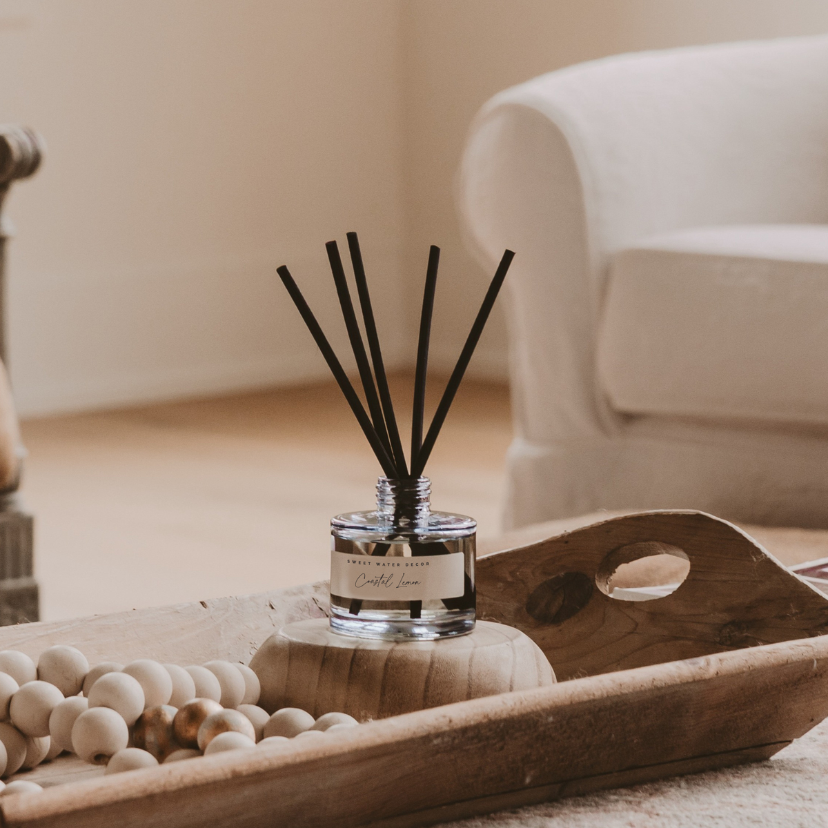 Coastal Lemon Blue Tinted Glass Jar Reed Diffuser