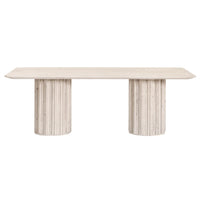 Randall Pine White Wash Dining Table with rounded corners and two fluted pedestal bases.
