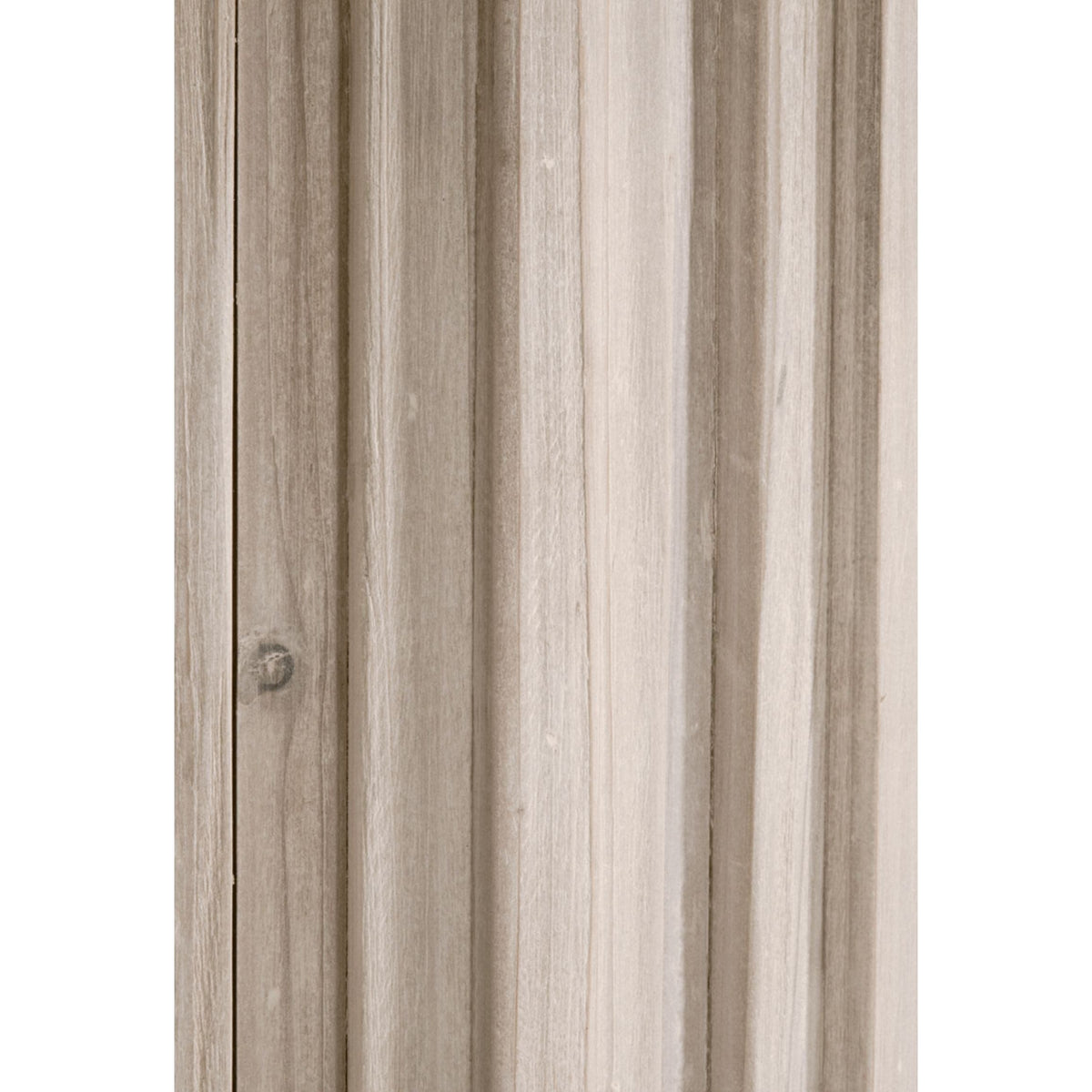 Close-up of a Rachel Pine White Wash End Table, showing vertical fluted reclaimed pine wood texture.
