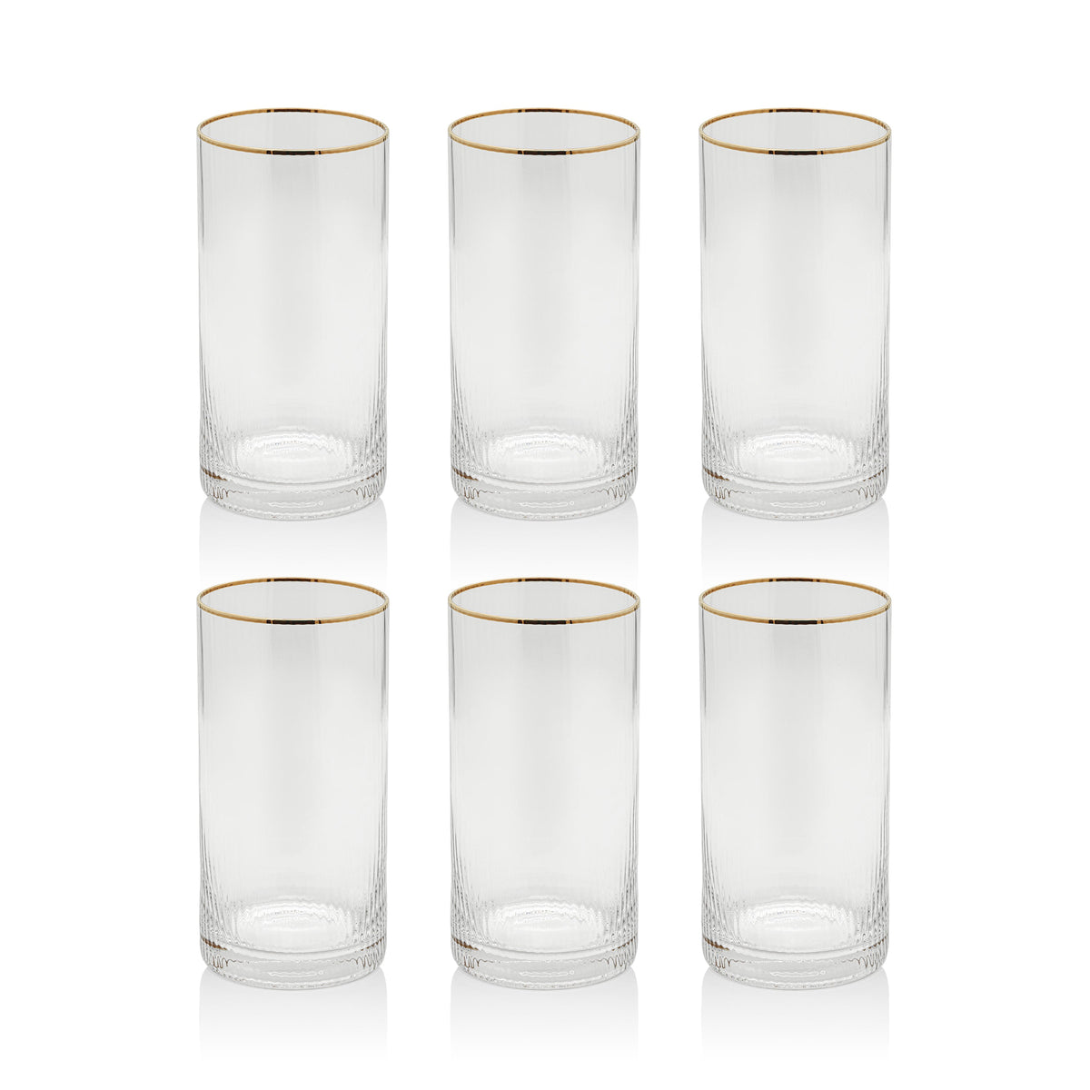 Radiant Highball Glasses Gold Rim, Set 6 - Glass Side View | Bone & Brass