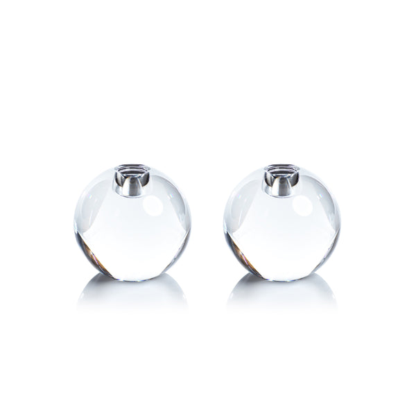 Raina Round Crystal Glass Candle Holder - Candlestick Detail | Bone & Brass