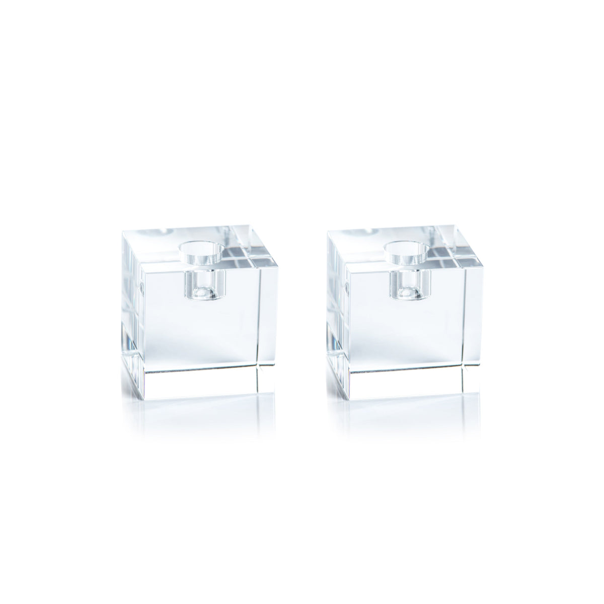 Raina Square Crystal Glass Candle Holder - Candlestick Side View | Bone & Brass