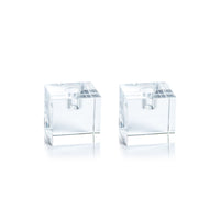 Raina Square Crystal Glass Candle Holder - Candlestick Side View | Bone & Brass