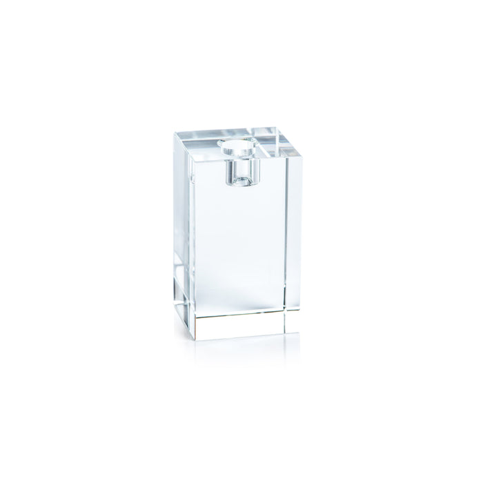 Raina Square Tall Crystal Glass Candle Holder | Bone & Brass