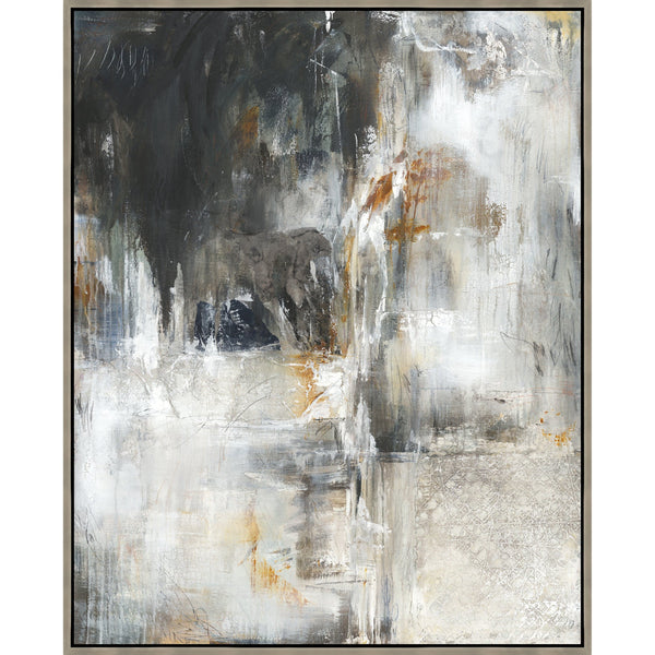 Abstract giclee painting with dark grays, white, and warm brown accents, hand-embellished on canvas.