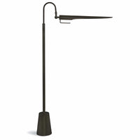 Raven Floor Lamp in polished nickel with an adjustable, bird-like shade and sleek, modern design.