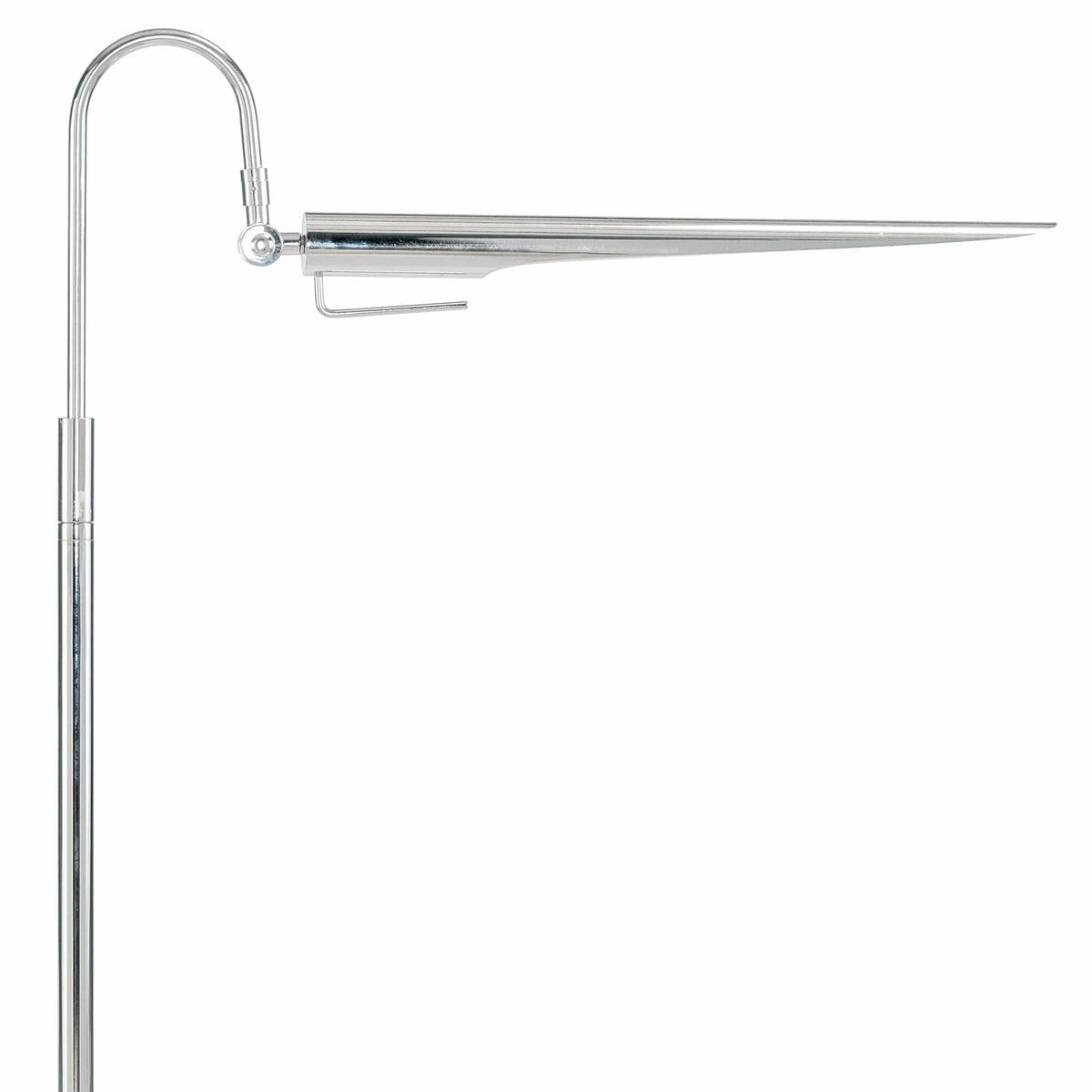 Raven floor lamp with polished nickel finish, adjustable bird-like shade, and slender 69.5" tall design.