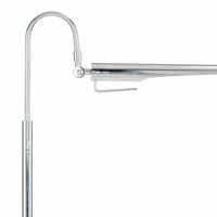 Raven floor lamp in polished nickel with an adjustable, bird-like shade and sleek, aerodynamic design.
