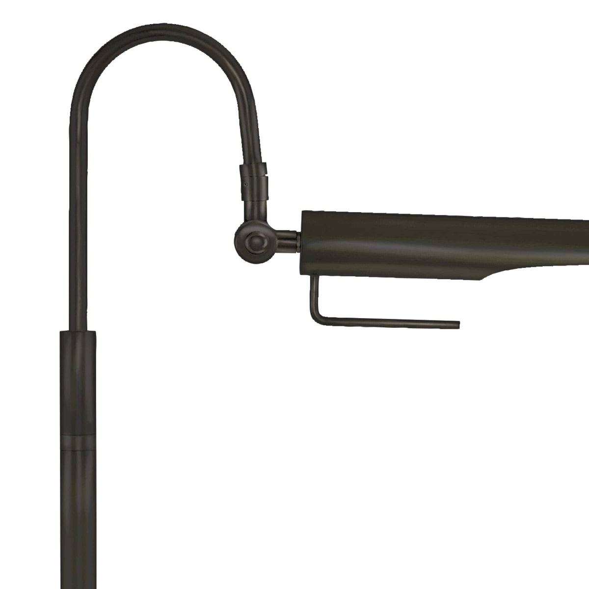 Raven floor lamp in polished nickel, featuring a curved arm and an adjustable, bird-like shade.