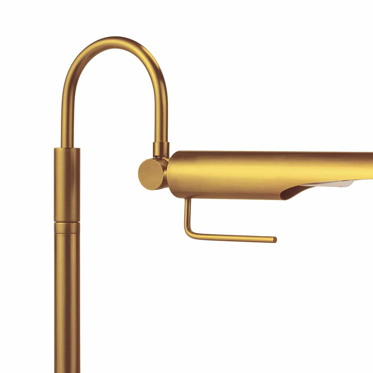 Close-up of Raven Task Lamp in natural brass, showing adjustable shade and bird-like silhouette.