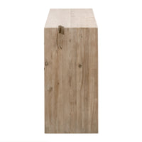 Raymond Gray Pine Console Table, a rustic rectangular reclaimed wood table with natural wood grain and a visible crack.