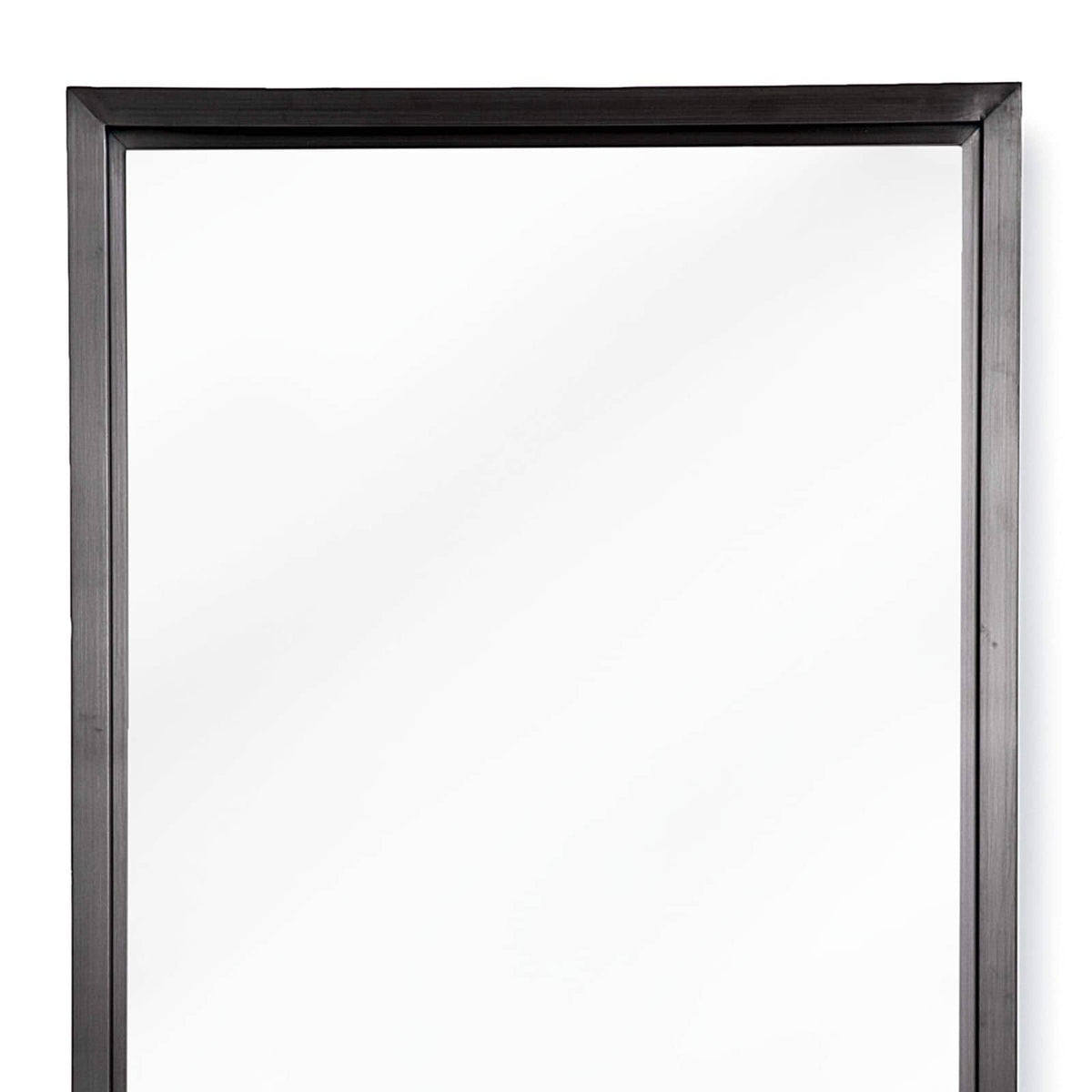 Minimalist rectangle mirror with a subtle blackened steel frame.