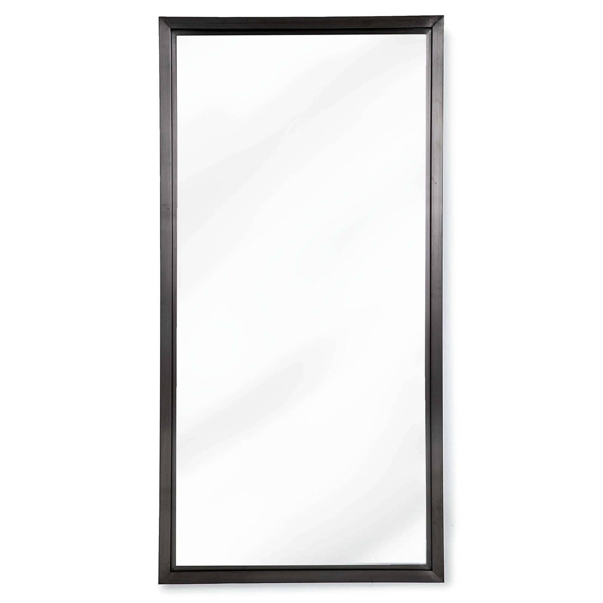 Tall rectangle mirror with a subtle blackened steel frame and minimalist design.