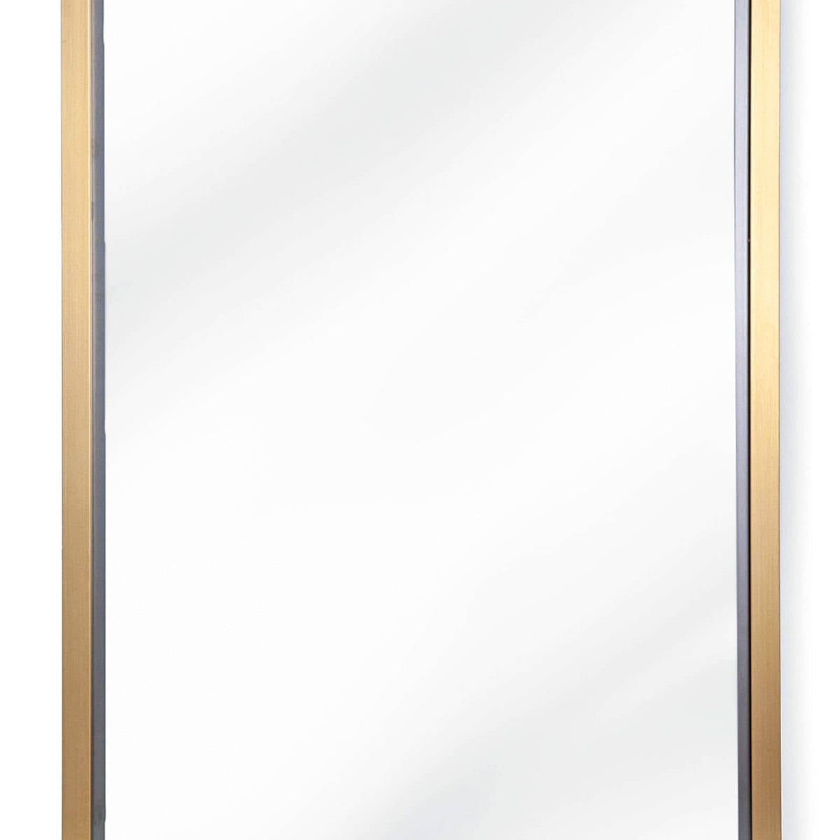 Minimalist rectangle mirror with a subtle natural brass frame, 48"H x 24"W.