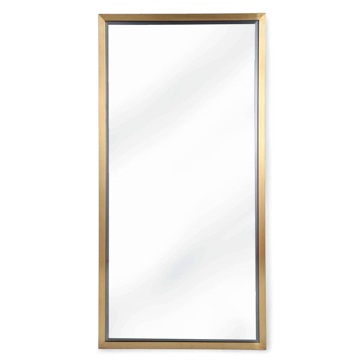 Minimalist 48x24 inch rectangle mirror with a subtle natural brass frame.