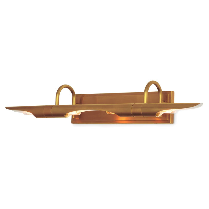 Redford Large Picture Light in natural brass, 32" wide, with a classic museum-inspired design and rotating light source.