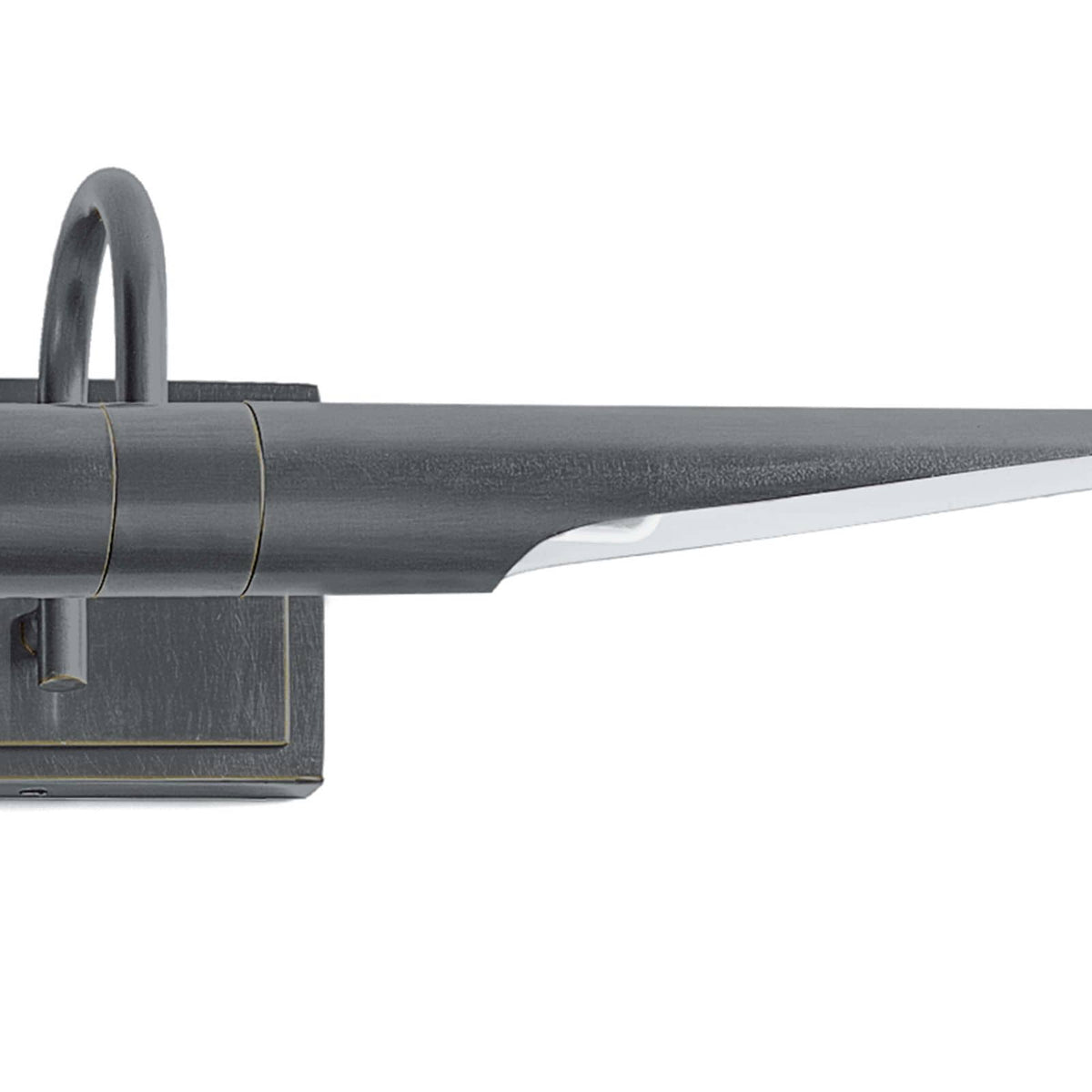 Redford Small Picture Light in oil rubbed bronze steel, 22" wide, with a rotating light source.