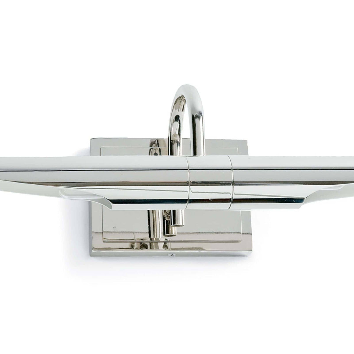 Redford Small Picture Light in polished nickel, 22" wide, with a rotating light source.