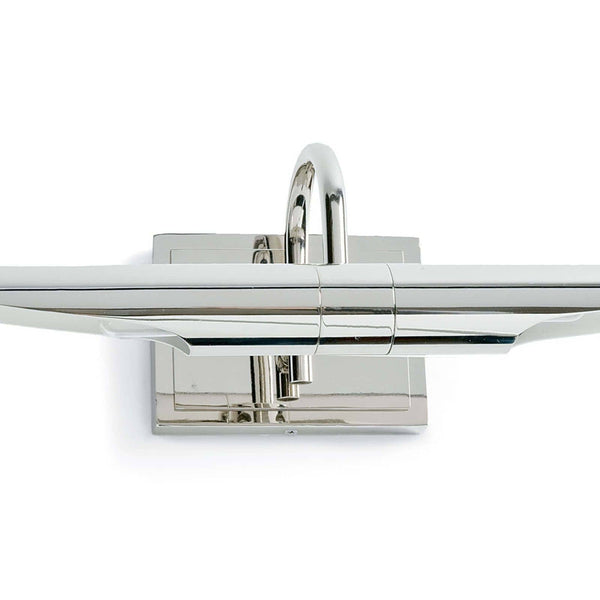 Redford Small Picture Light in polished nickel, 22" wide, with a rotating light source.