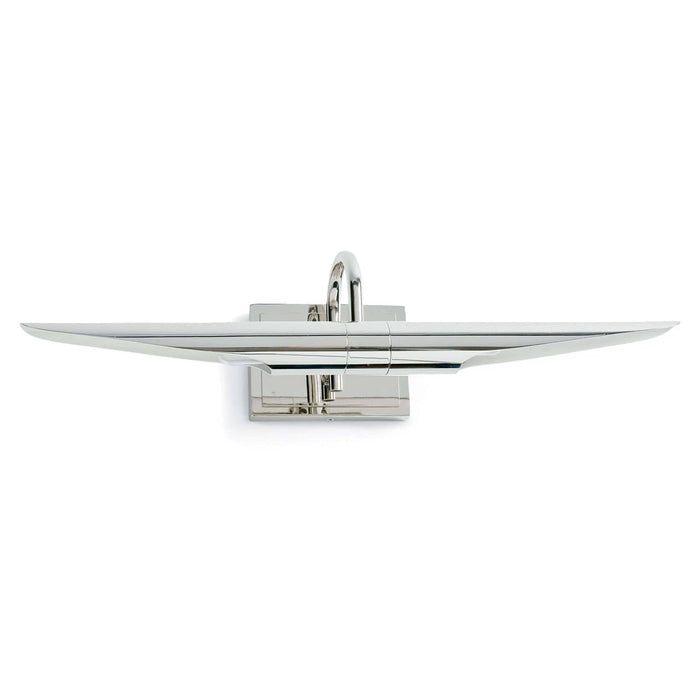 Redford Small Picture Light in polished nickel, 22" wide, with a sleek, rotating museum-style design.