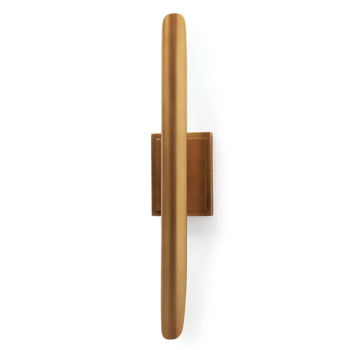 Redford Sconce in natural brass, a vertical, slender, modern steel wall light.