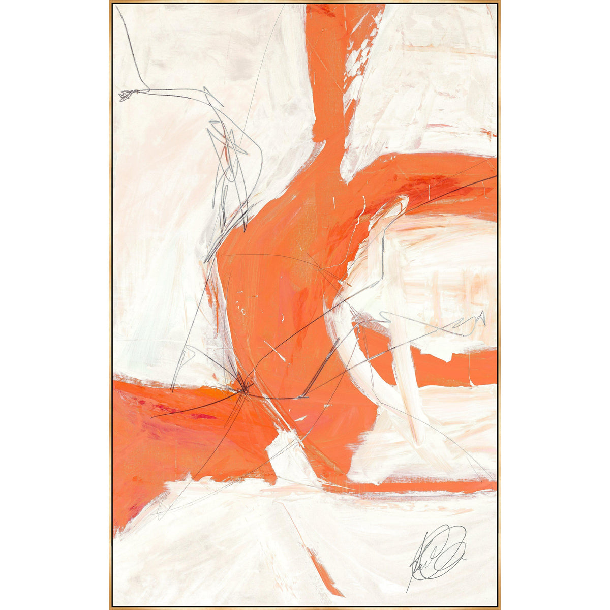 Abstract Reef II giclee canvas painting with organic coral and white brushstrokes, subtle gray lines.