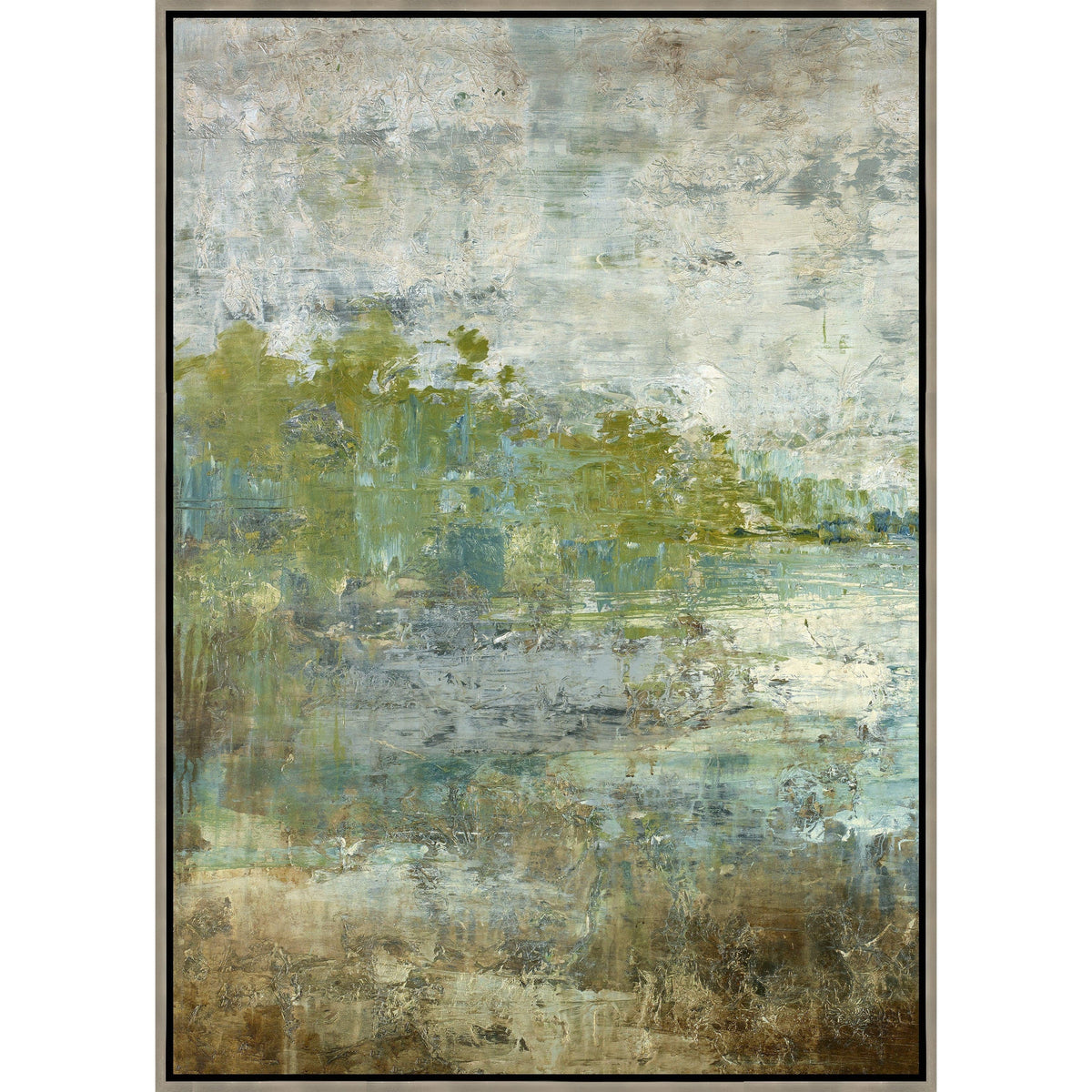Abstract giclee painting with reflective calm, sophisticated tonal layering, and hand-applied gel finish texture.