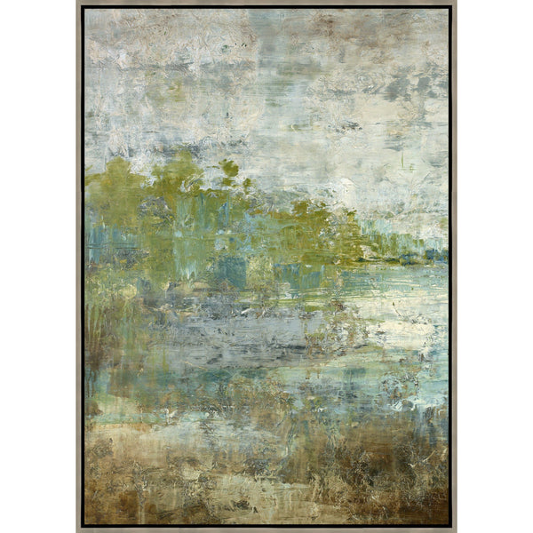 Abstract giclee painting with reflective calm, sophisticated tonal layering, and hand-applied gel finish texture.