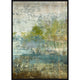 Abstract giclee painting, "Reflecting Pool III," with textured layers of blue, green, and brown, framed in black.