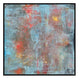 Abstract giclee painting with textured brushstrokes in blue, red, and gray, framed in black.