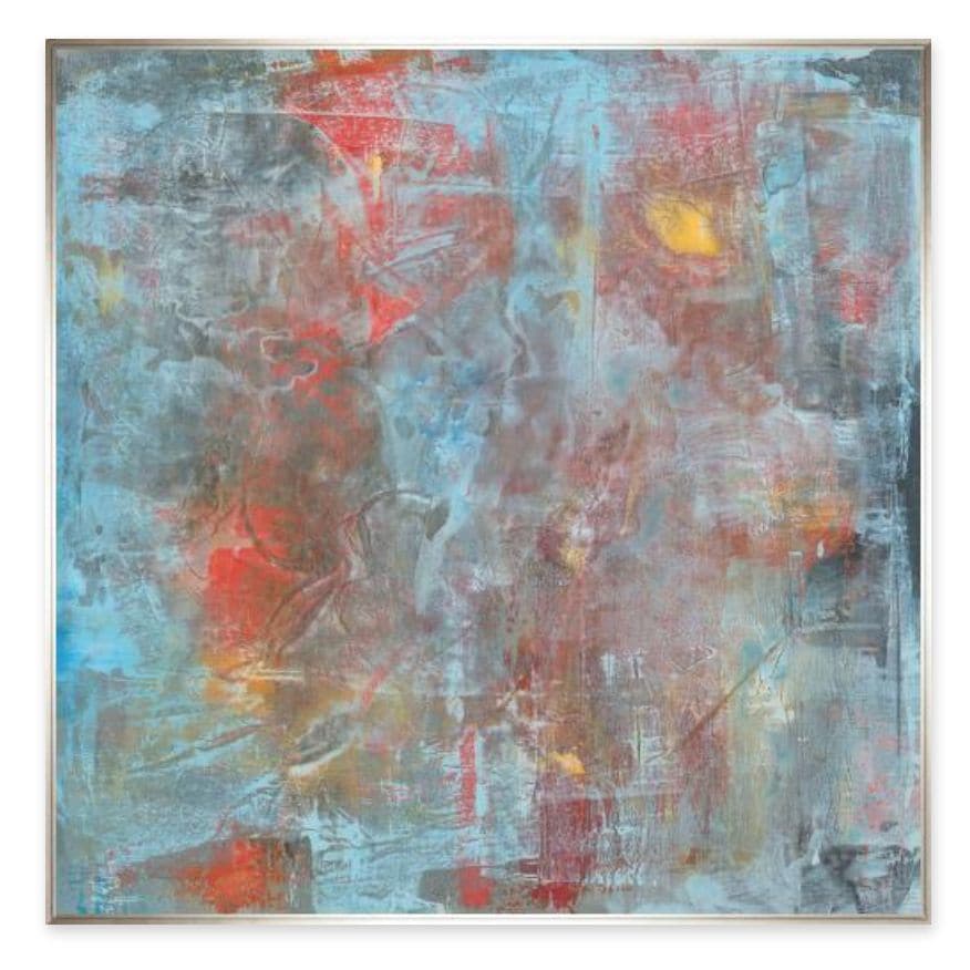 Abstract Refraction Giclee Painting by David Erickson, featuring textured brushstrokes in blue, red, and gray tones.